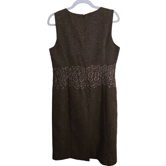 Oscar De La Renta Vintage 90s Quiet Luxury Brown Embroidered Dress Suit Size 12 - Picture 5 of 12